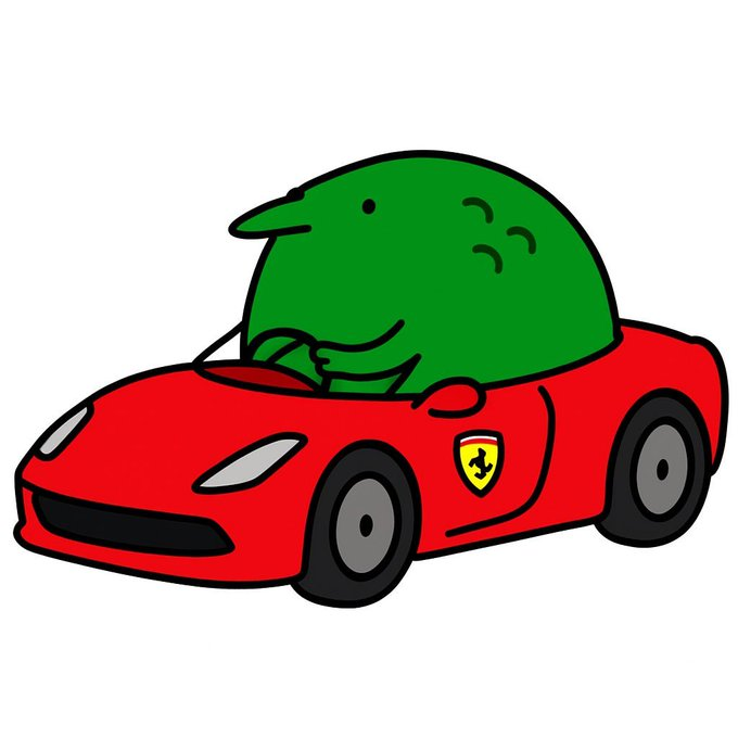 Grog cruising in a bright red convertible